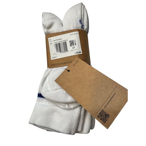 Nike Dry - Fit Crew Sock Size Youth 5Y-7Y White Blue NWT $22 - Picture 3 of 4